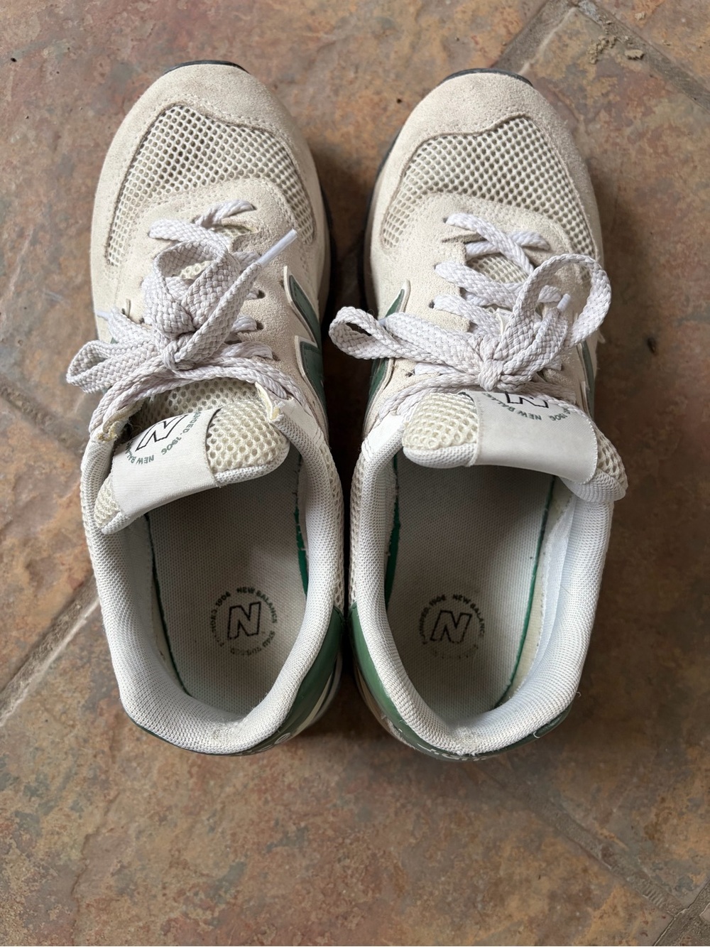 New Balance Cream and Green Lace-Up Sneakers